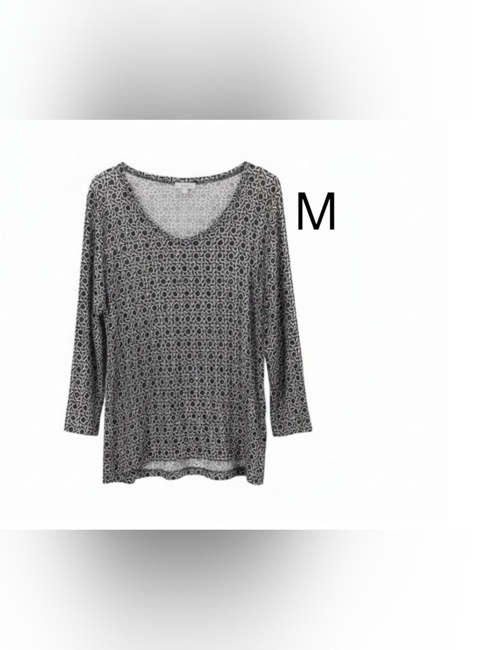 Women's Black & White Patterned Scoop Neck Blouse